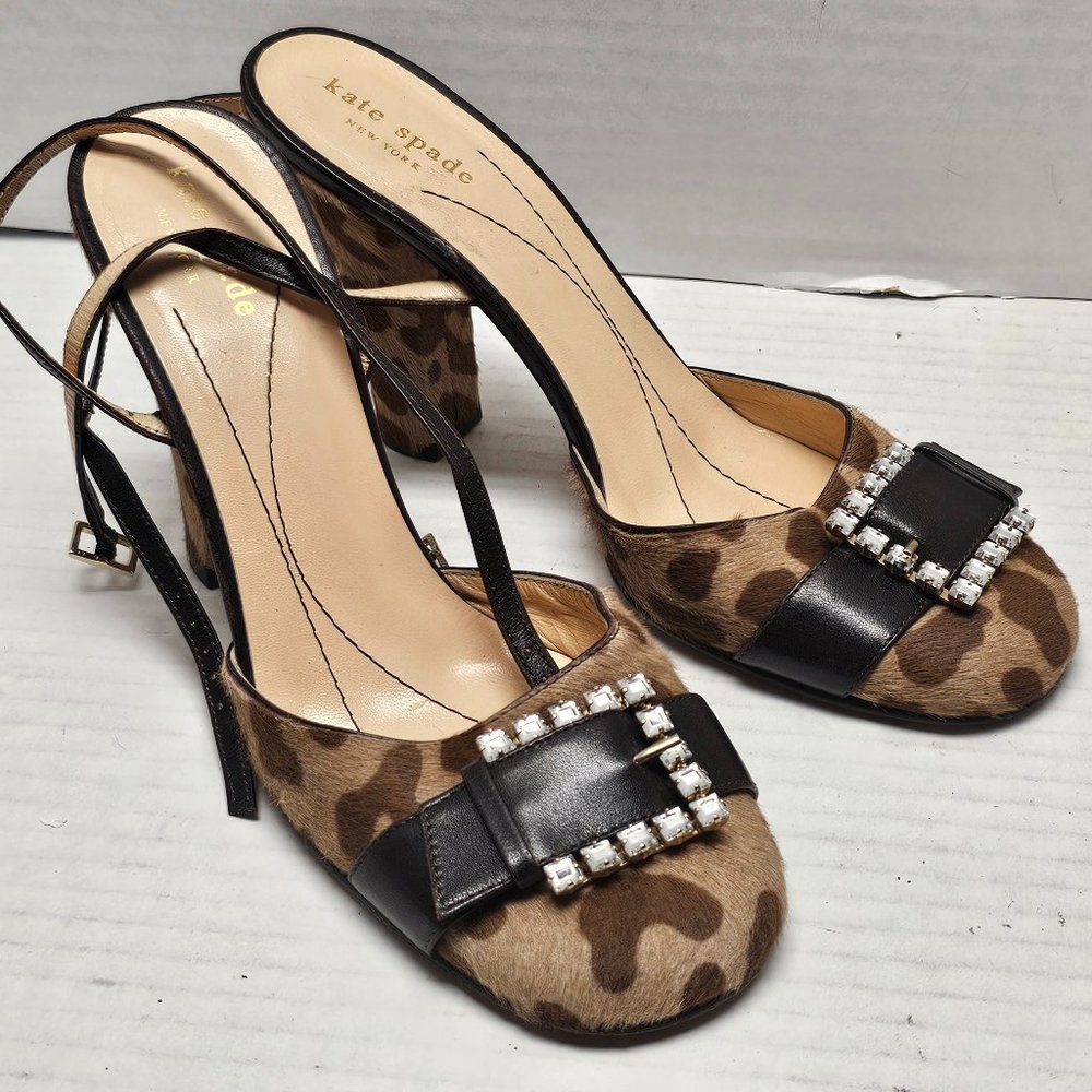 Kate Spade Sandals Closed Toe Shoes Cheetah Leopard Animal Print Rhinestones 8.5